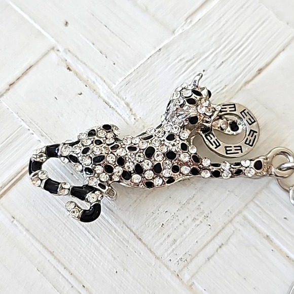 Rhinestone Black and White Cougar Key Chain with Purse Attachment Silvertone - Picture 2 of 5